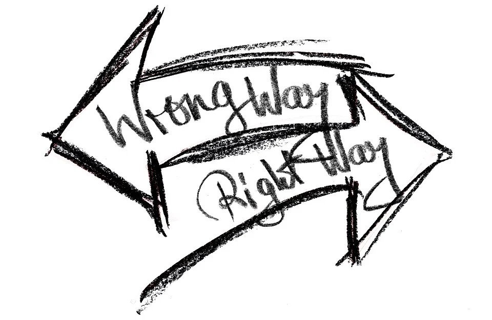 ethics illustration, wrong way, right way