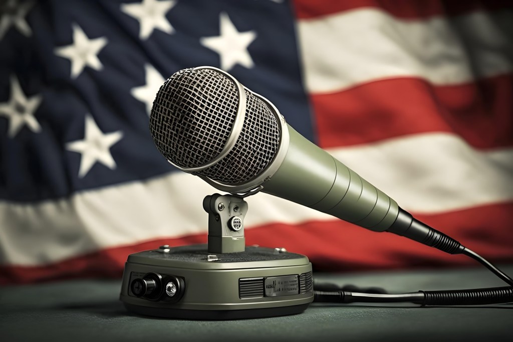 election, microphone, flag